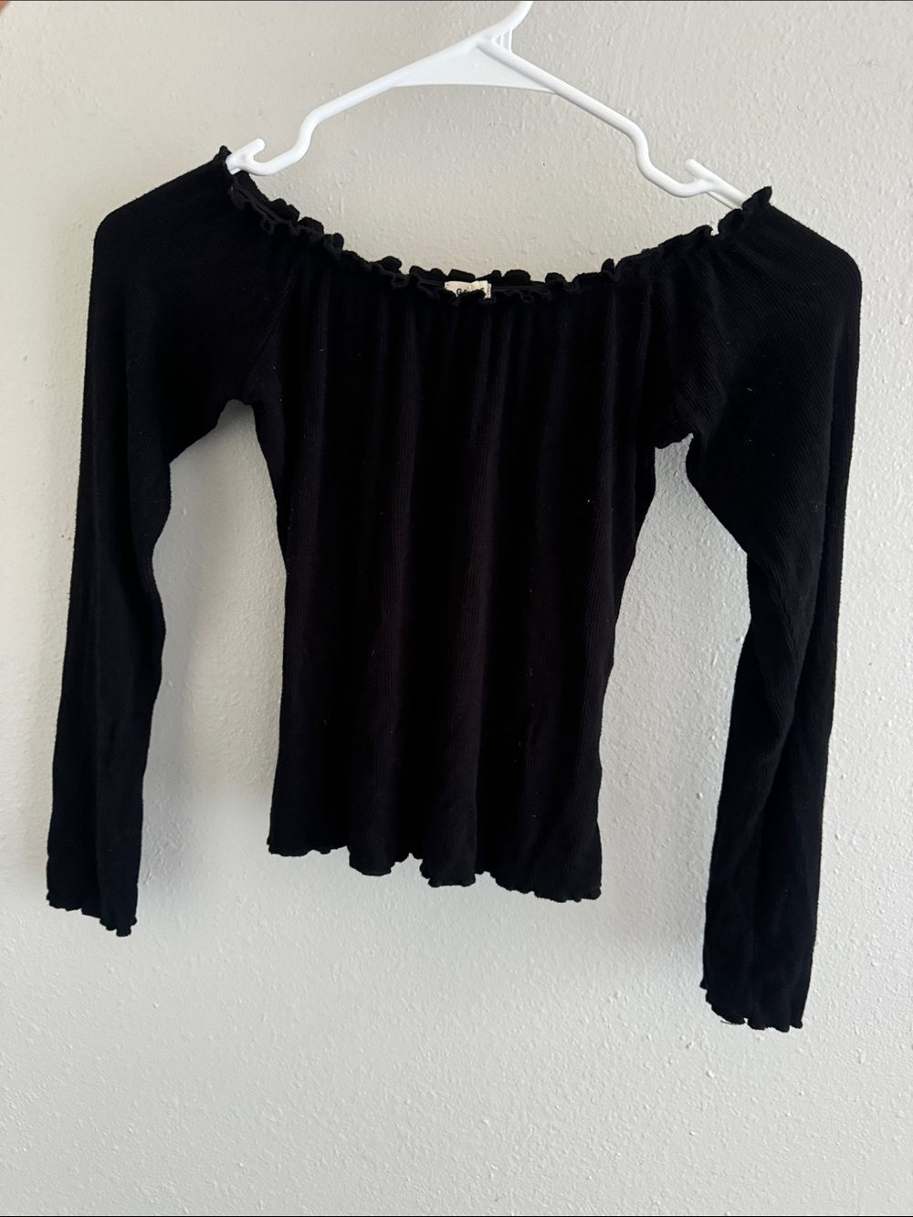 Garage Black Off-Shoulder Long Sleeve Top